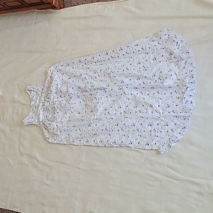 Adonna Brand White Night Gown w/ Purple, Blue, & Green Floral Design & Lace Edge